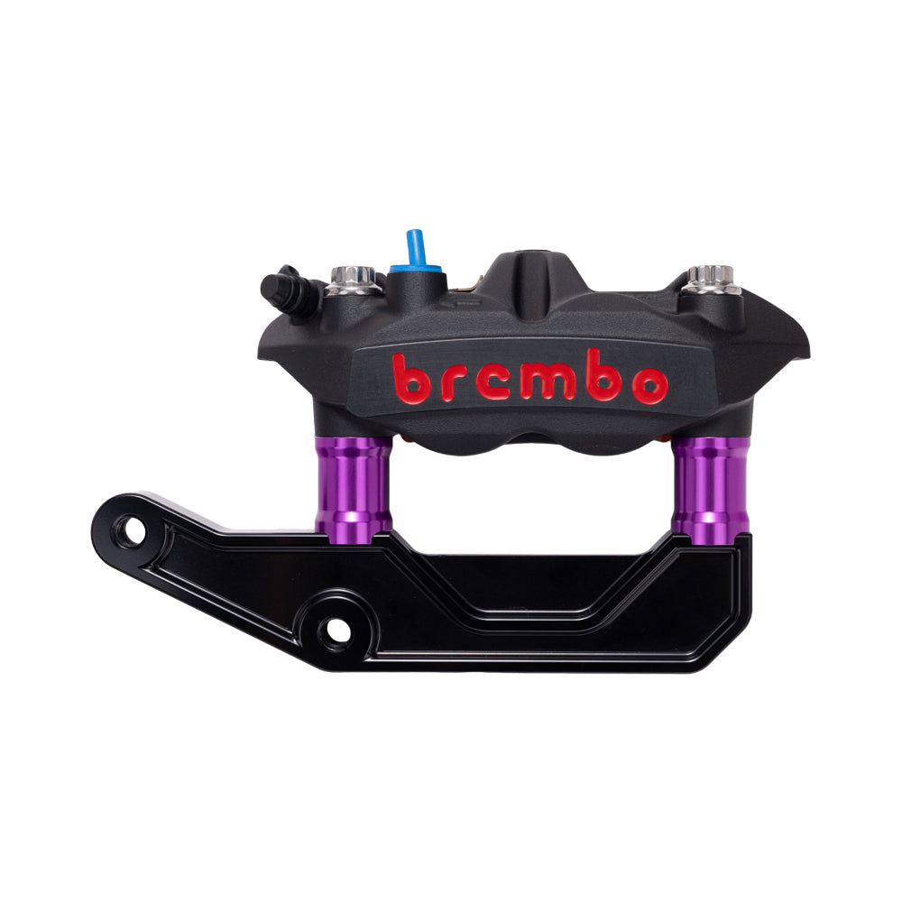 Black Brembo 108mm M4 Monobloc Caliper with Purple 29mm Spacers and Black Radial Bracket