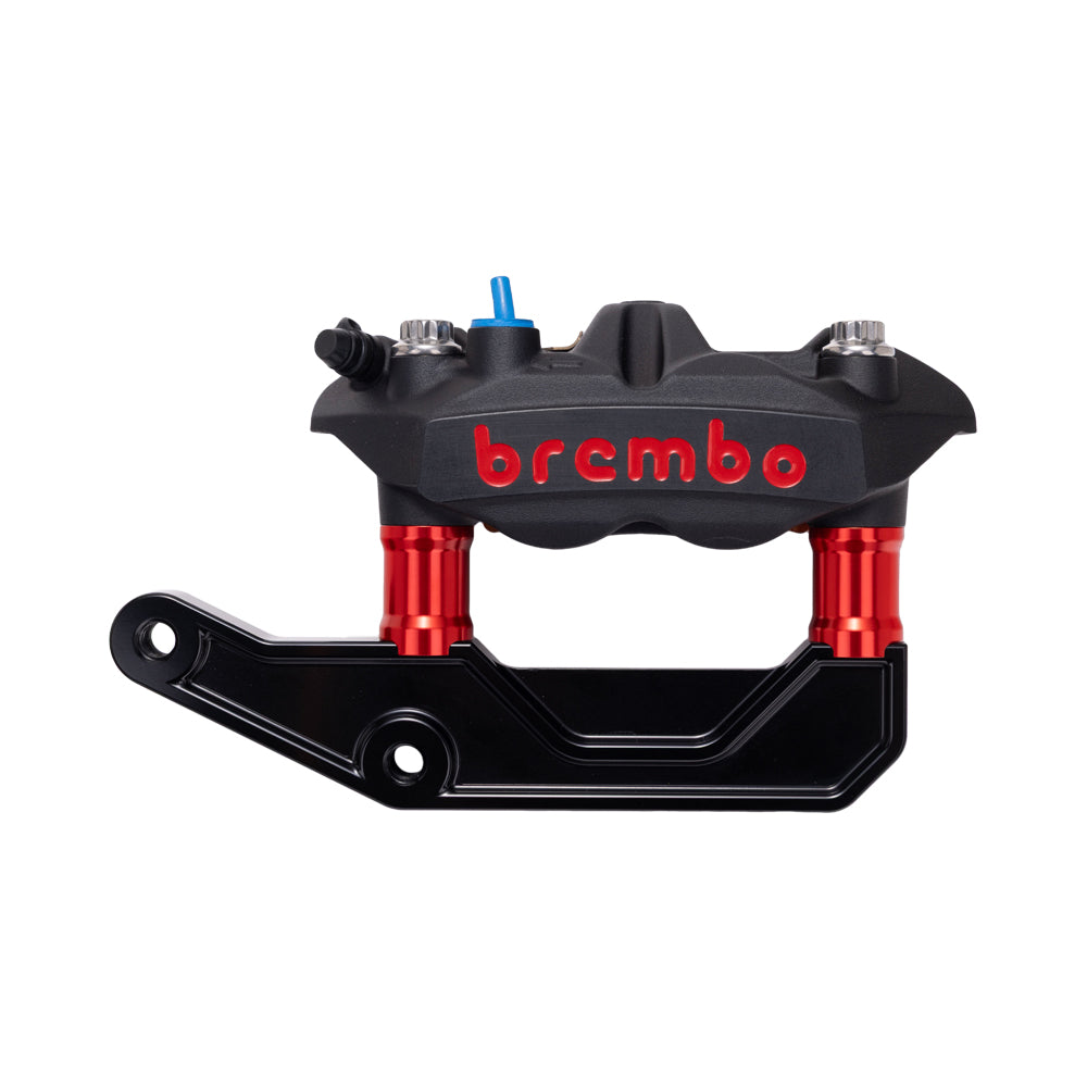 Black Brembo 108mm M4 Monobloc Caliper with Red 29mm Spacers and Black Radial Bracket