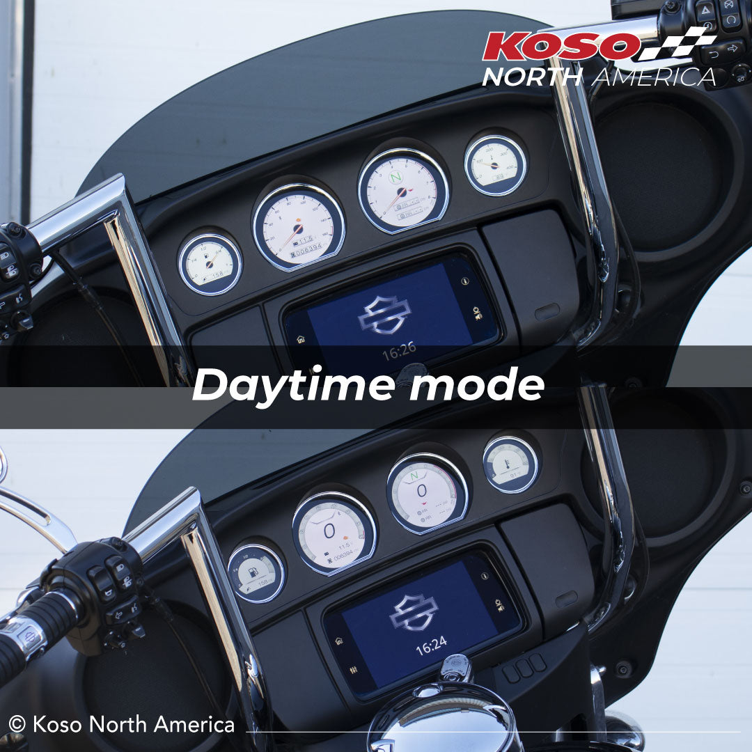 Koso HD-03X TFT Gauge Set for Harley-Davidson 2014-2023 models on 2020 Street Glide Daytime mode