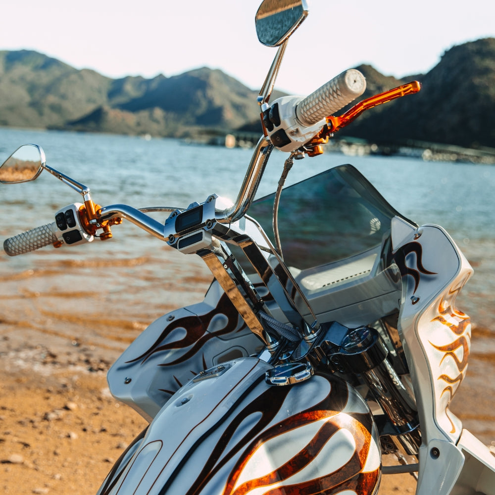 OG 10.5" Pull Back Risers installed on a 2024 Softail Low Rider ST FXLRST