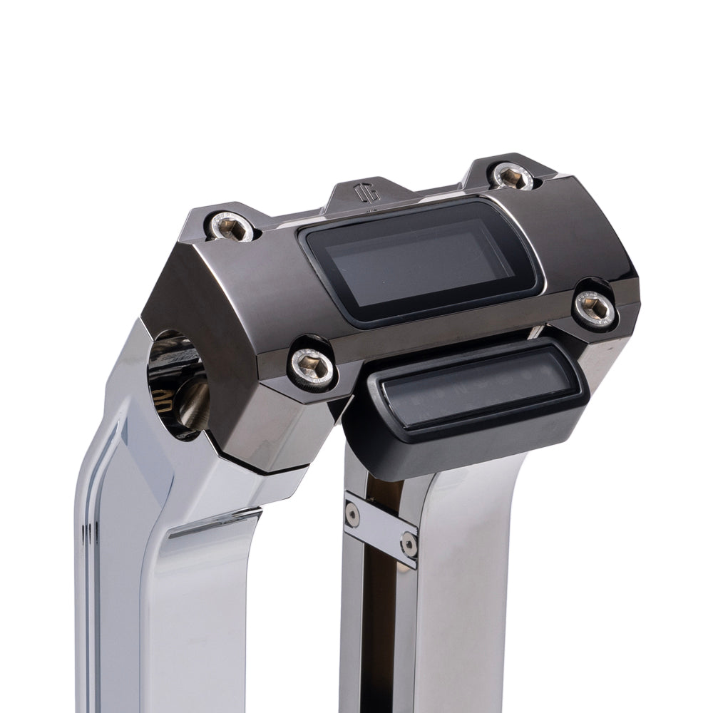 OG Chrome 10.5 inch Pull Back Risers with Black Chrome Digital Gauge Cut Out Top Clamp