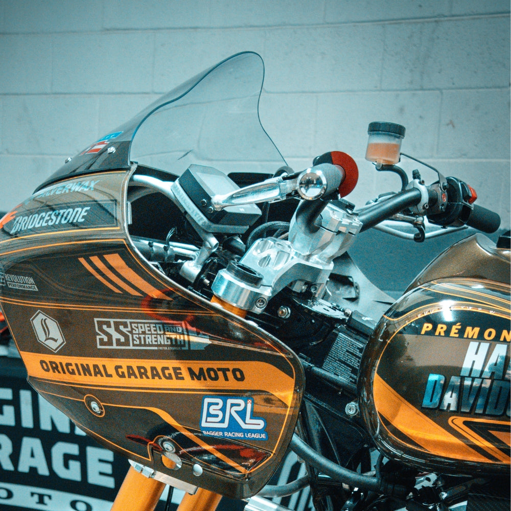 OG 2'' Straight Risers installed on a BRL Road Glide custom Race Bike