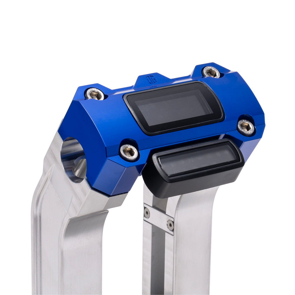 OG Aluminum 2 inch Straight Risers with Blue Digital Gauge Cut Out Top Clamp