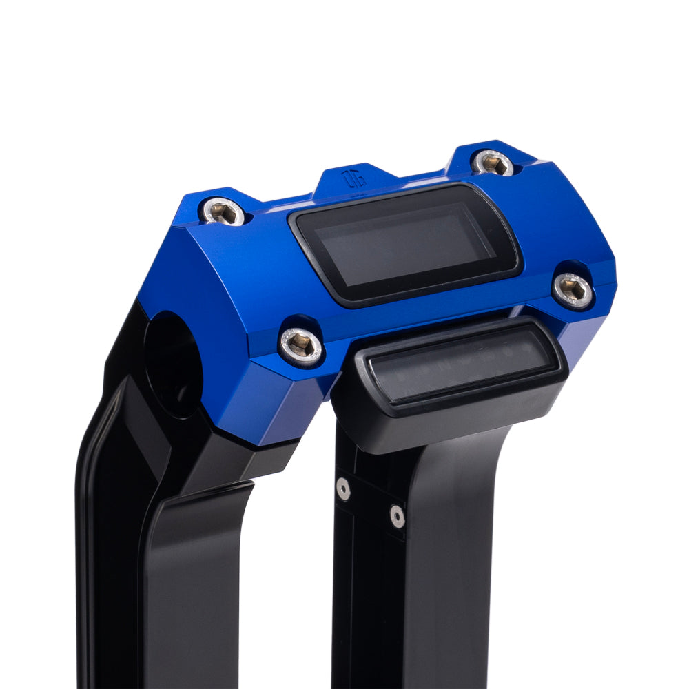 OG Black 2 inch Straight Risers with Blue Digital Gauge Cut Out Top Clamp