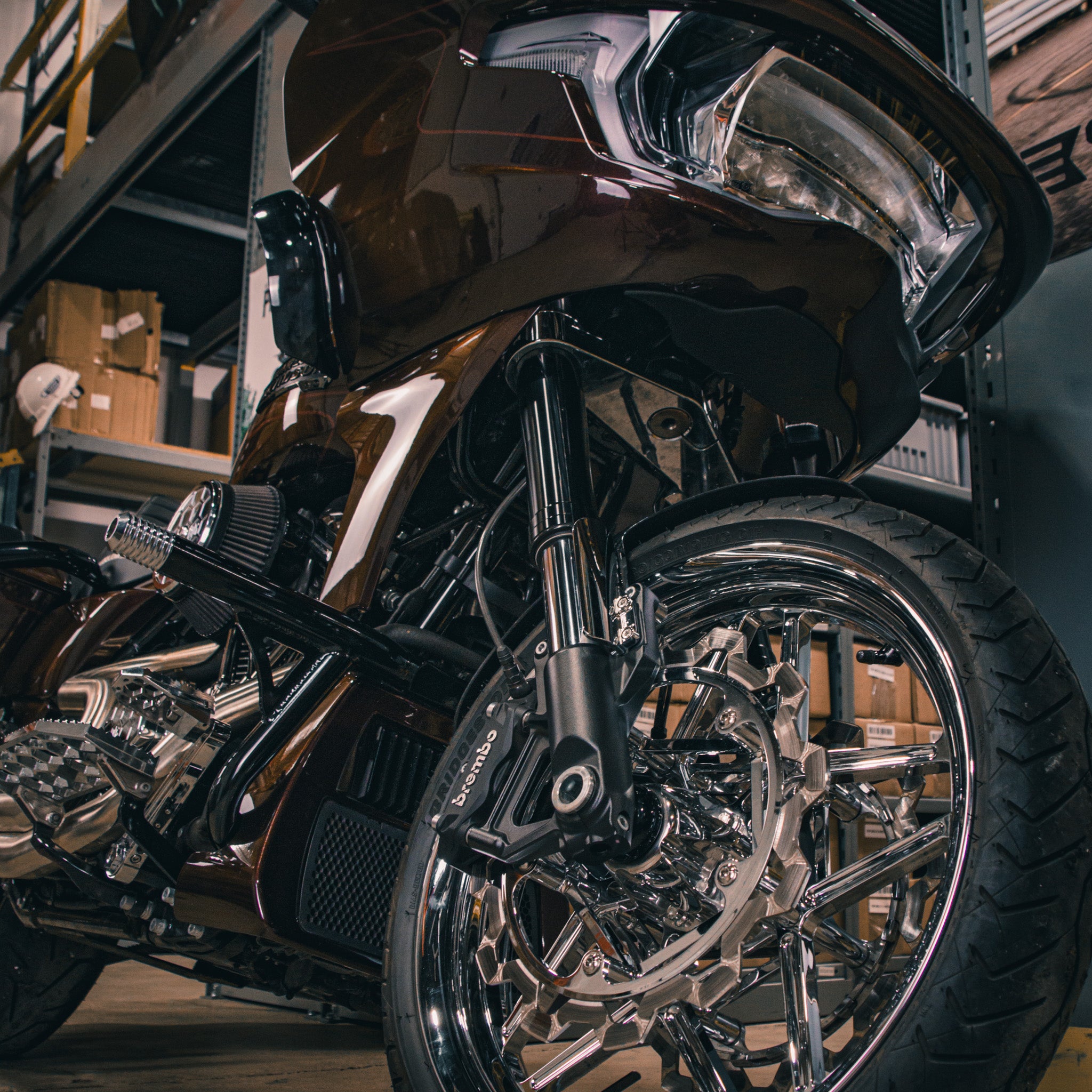 OG Chrome 2024-Up Touring Inverted Front-End Upgrade kit installed on a 2024 Road Glide