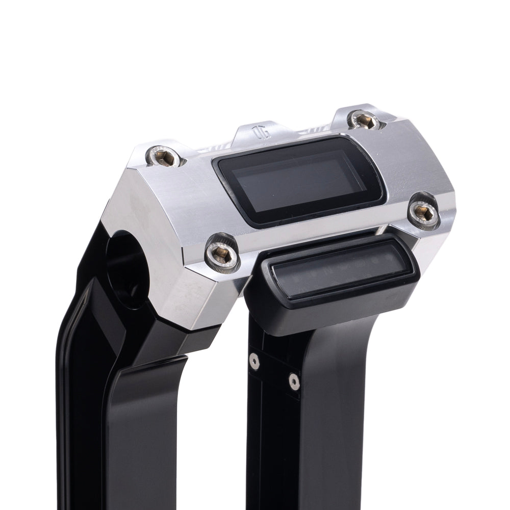 OG Black 6.5 inch Pull Back Risers with Aluminum Digital Gauge Cut Out Top Clamp