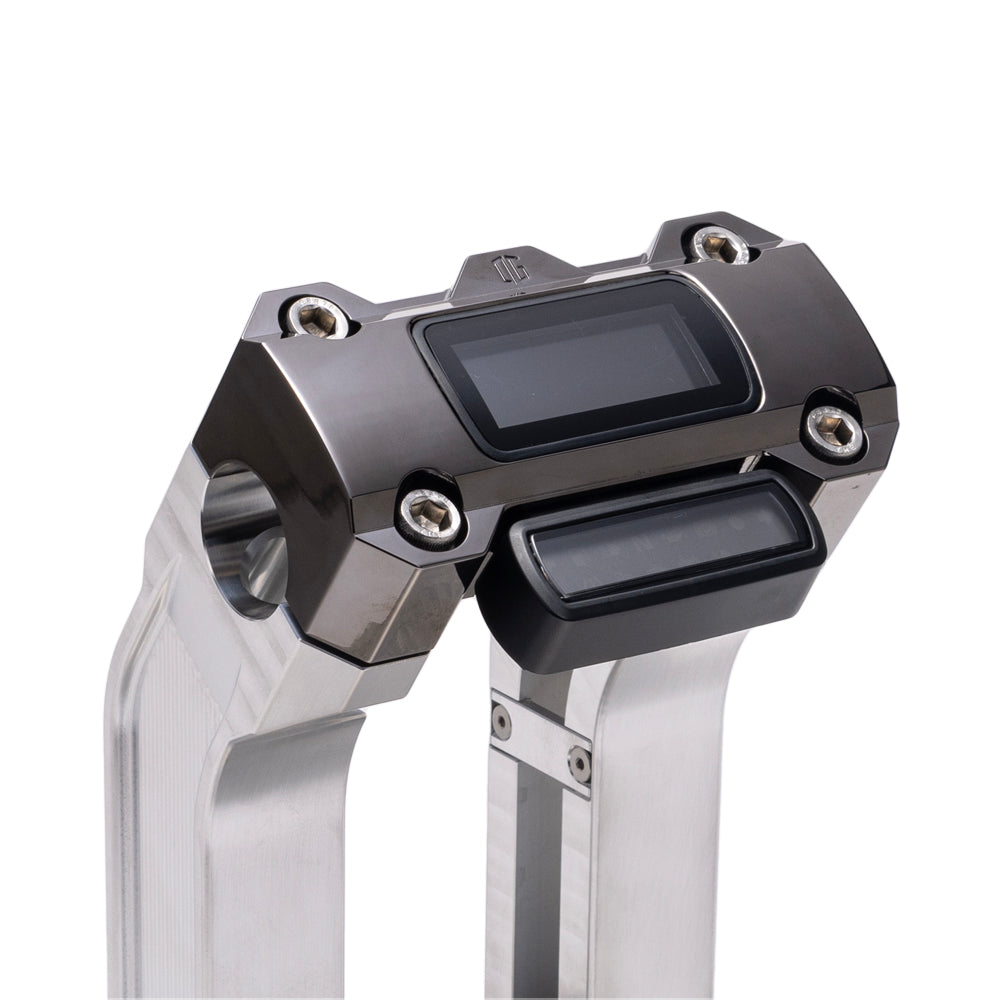 OG Aluminum 6.5 inch Straight Risers with Black Chrome Digital Gauge Cut Out Top Clamp