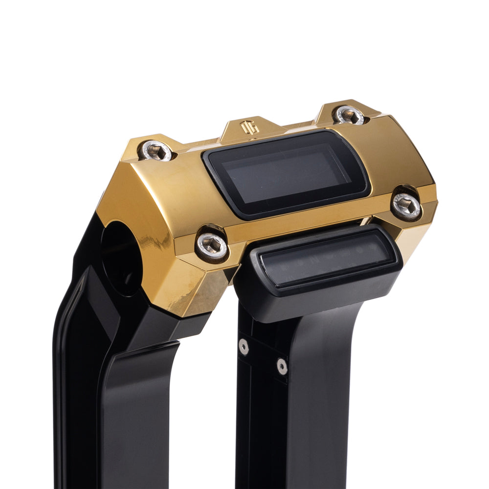 OG Black 6.5 inch Straight Risers with Gold Plating Digital Gauge Cut Out Top Clamp