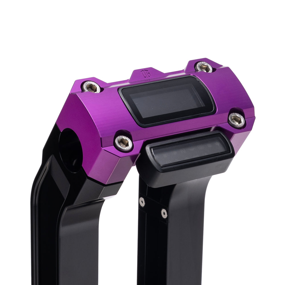 OG Black 6.5 inch Straight Risers with Purple Digital Gauge Cut Out Top Clamp