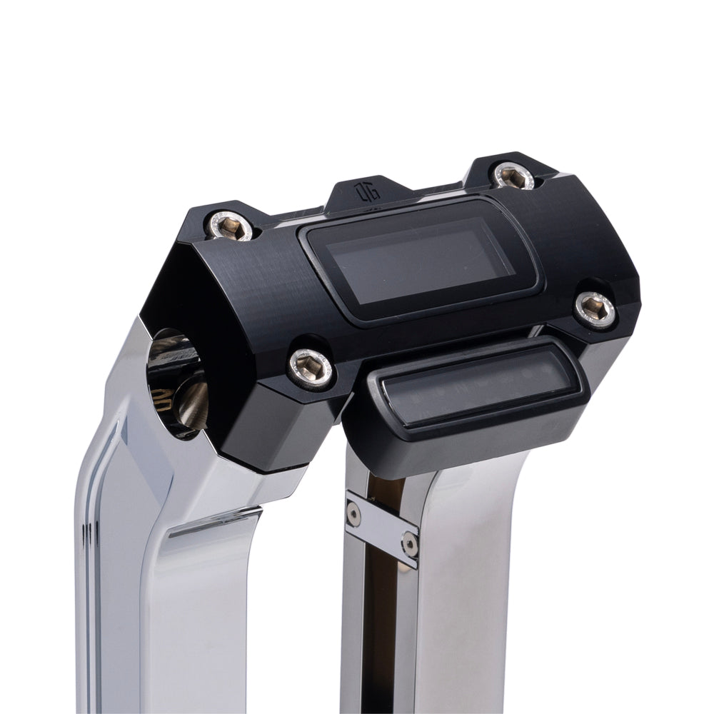 OG Chrome 6.5 inch Straight Risers with Black Digital Gauge Cut Out Top Clamp