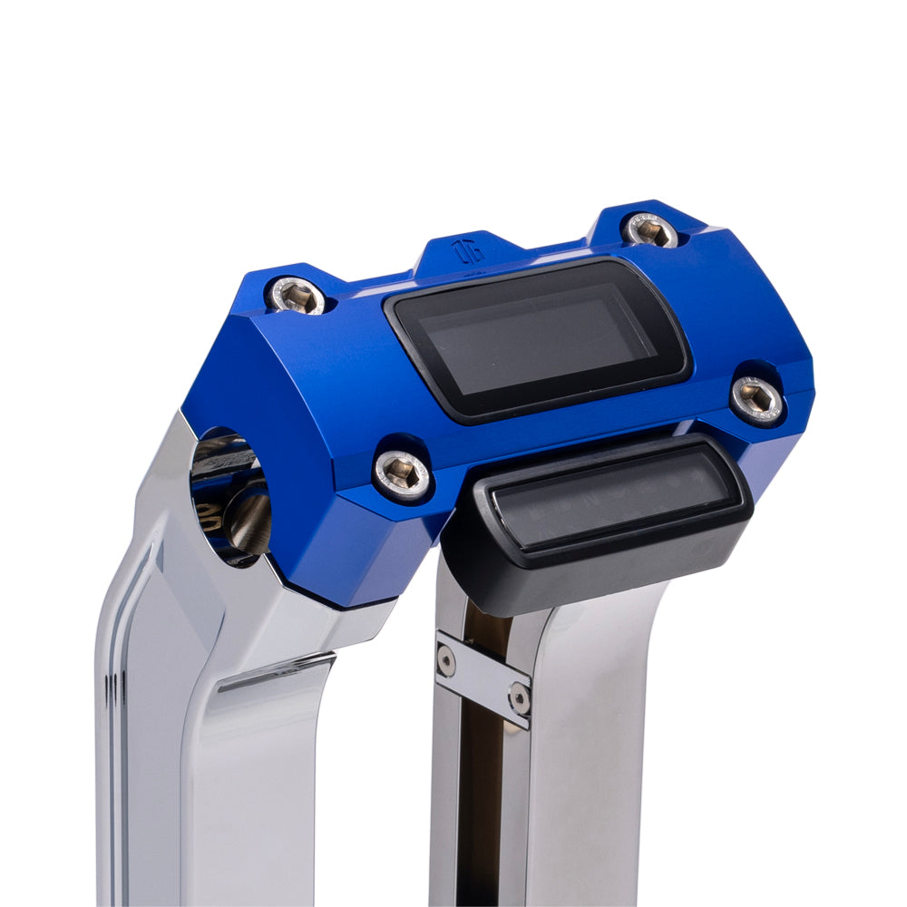 OG Chrome 6.5 inch Straight Risers with Blue Digital Gauge Cut Out Top Clamp