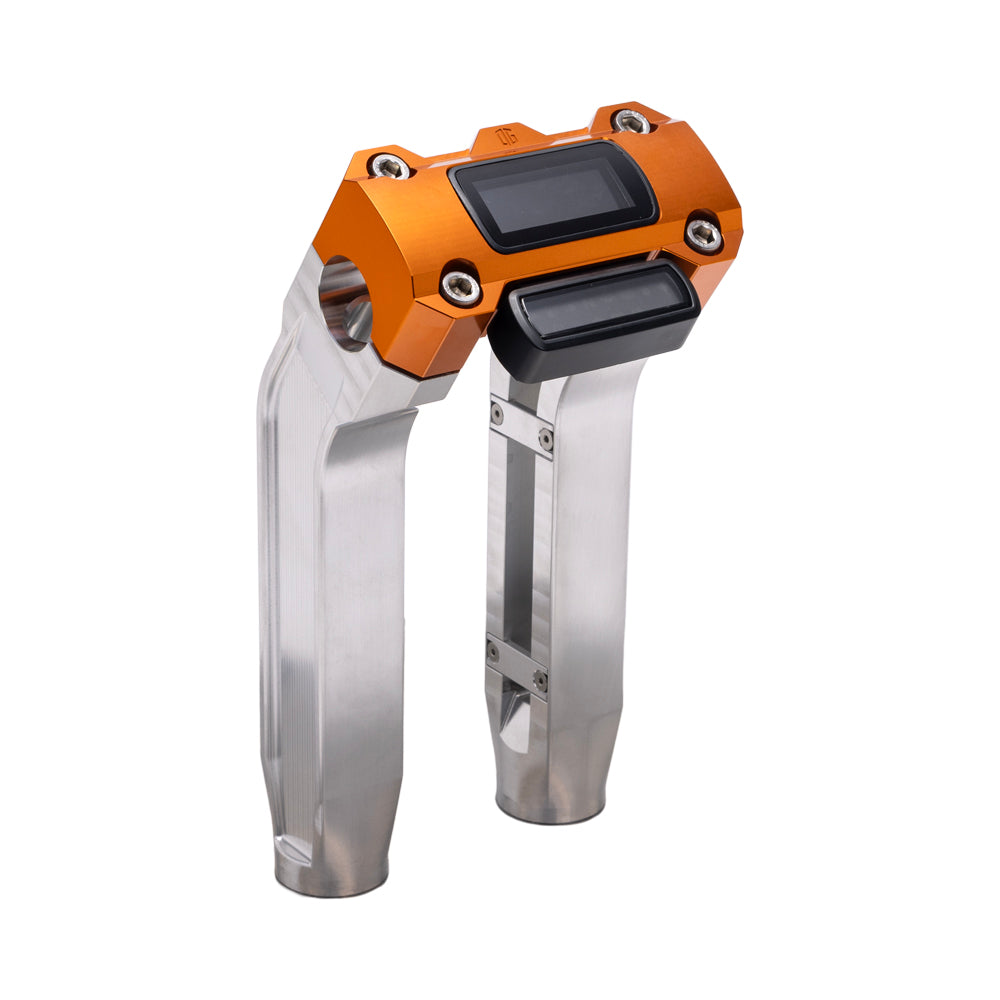 OG Aluminum 8.5 inch Pull Back Risers with Orange Digital Gauge Cut Out Top Clamp