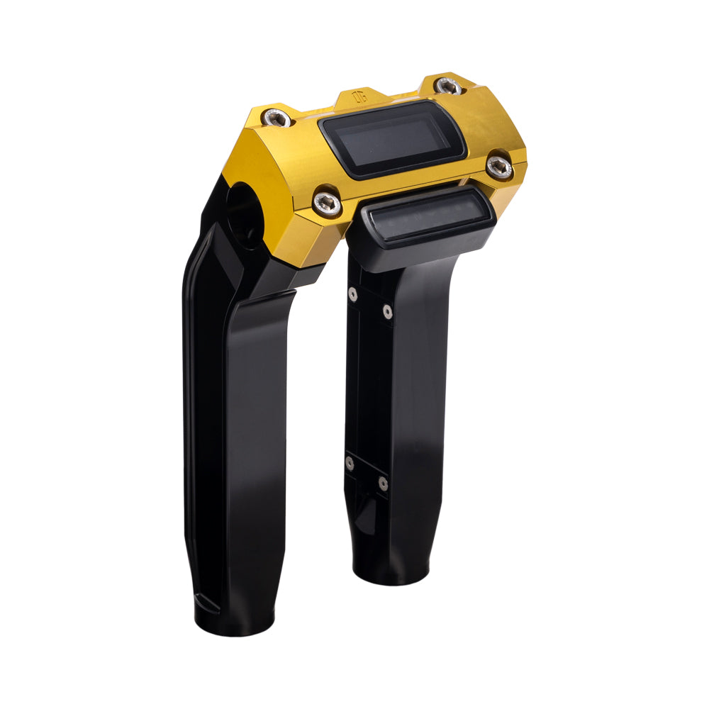 OG Black 8.5 inch Pull Back Risers with Gold Digital Gauge Cut Out Top Clamp