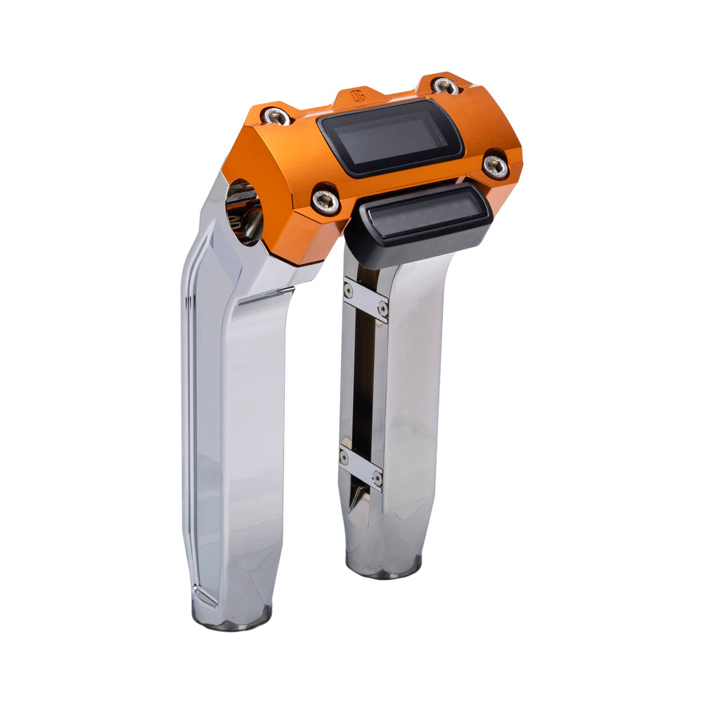 OG Chrome 8.5 inch Pull Back Risers with Orange Digital Gauge Cut Out Top Clamp