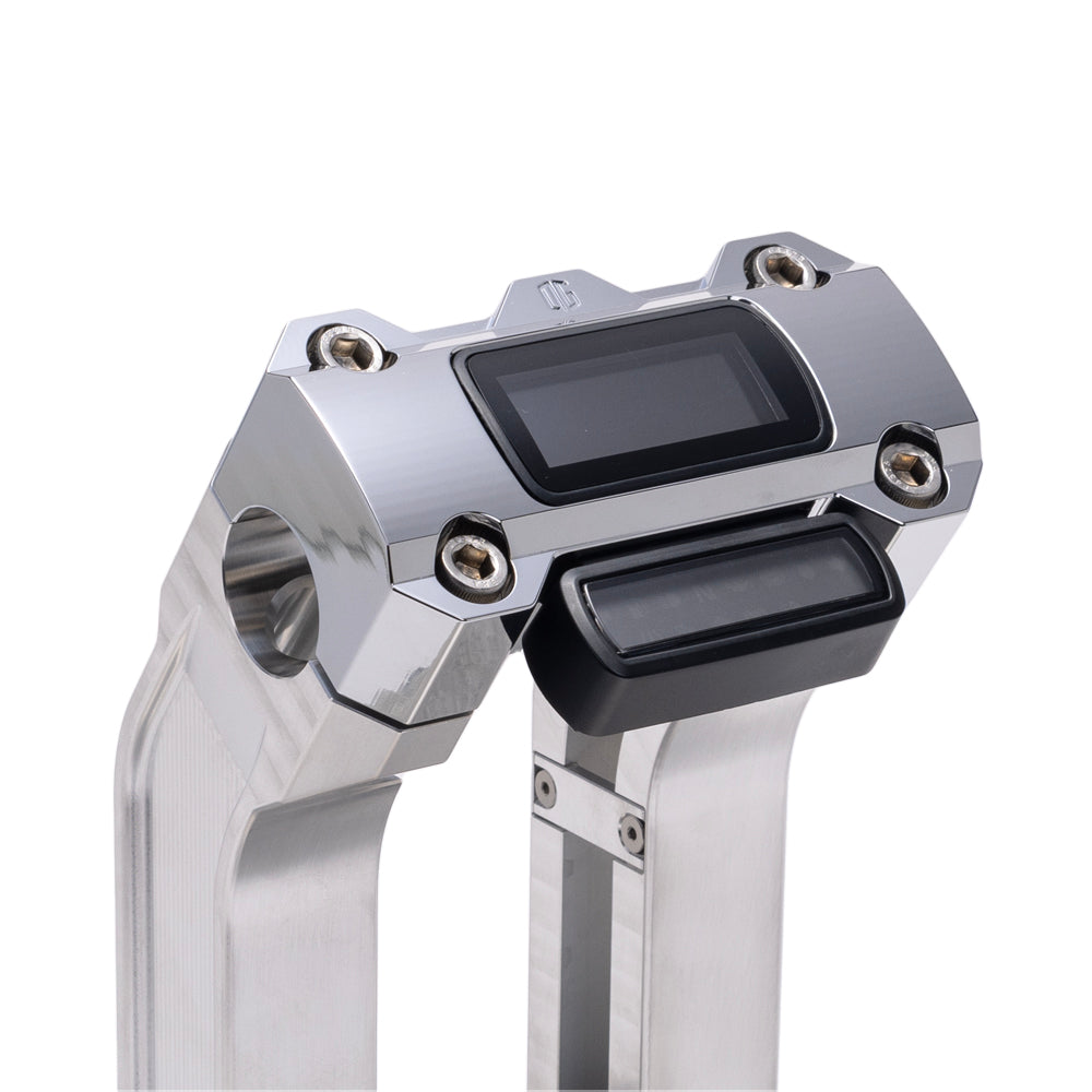 OG Aluminum 8.5 inch Straight Risers with Chrome Digital Gauge Cut Out Top Clamp