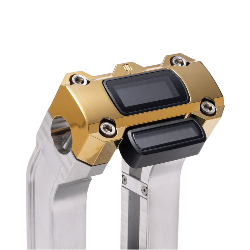 OG Aluminum 8.5 inch Straight Risers with Gold Plating Digital Gauge Cut Out Top Clamp