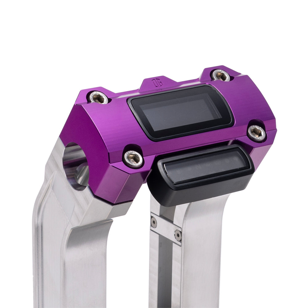 OG Aluminum 8.5 inch Straight Risers with Purple Digital Gauge Cut Out Top Clamp