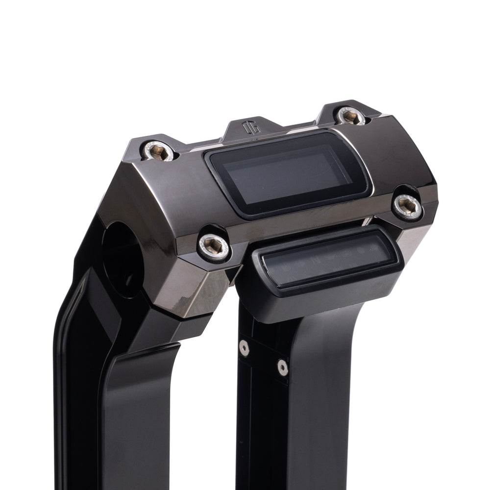 OG Black 8.5 inch Straight Risers with Black Chrome Digital Gauge Cut Out Top Clamp