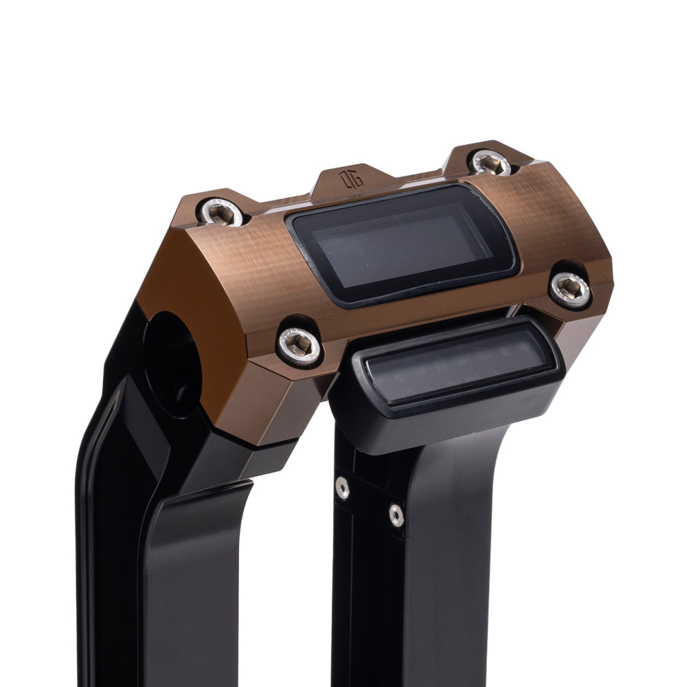 OG Black 8.5 inch Straight Risers with Bronze Digital Gauge Cut Out Top Clamp