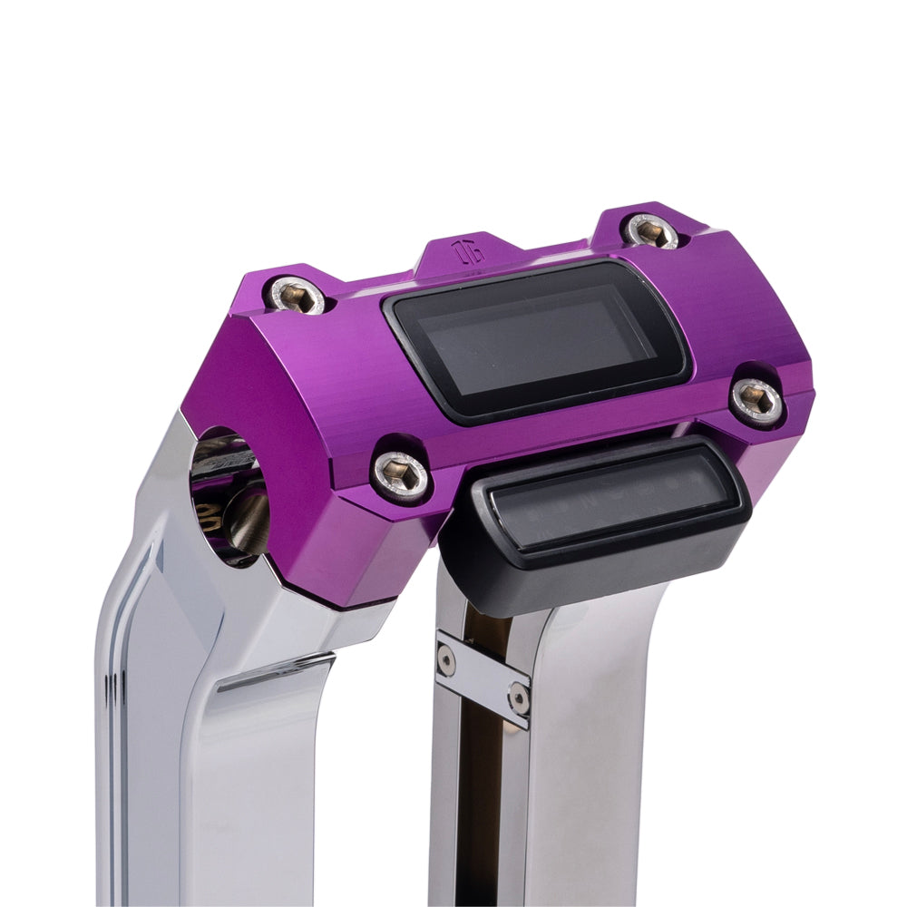 OG Chrome 8.5 inch Straight Risers with Purple Digital Gauge Cut Out Top Clamp