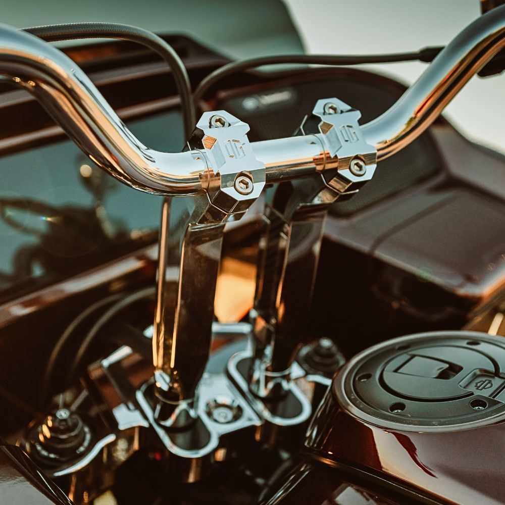 OG Dual Risers Chrome Top Clamps on an Harley Davidson CVO