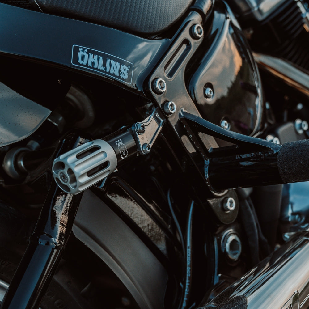 OG Ohlins 2018-2024 Softail Shocks External Preload Master Cylinder Mount installed on a Softail Standard 2021