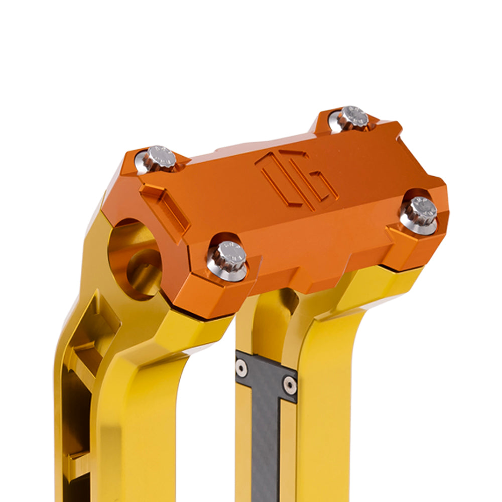OG Orange Performance Top Clamp on OG Gold Performance Riser Legs