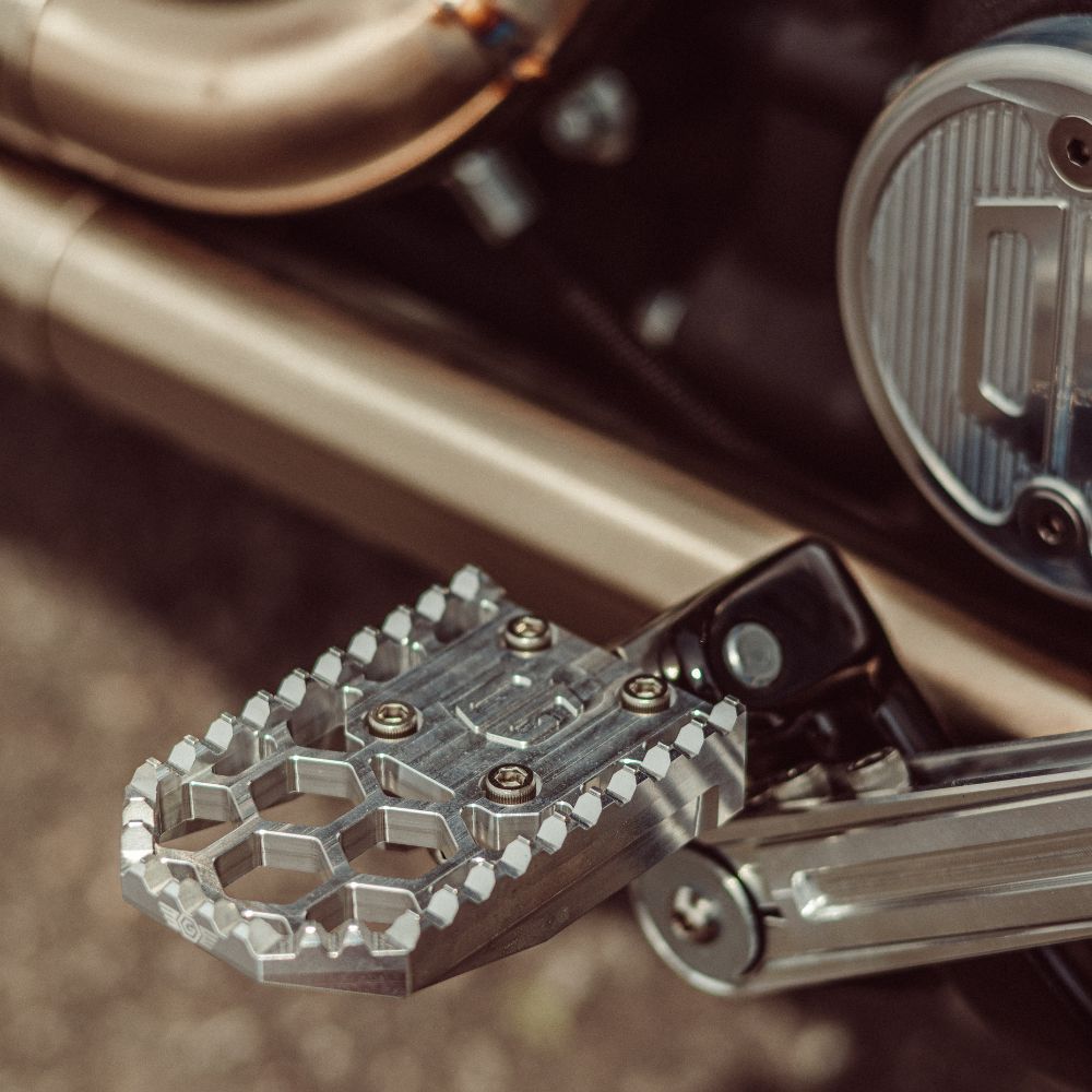 Harley Davidson Raw Aluminium Foot Peg installed on a 2025 Low Rider S FXLRS