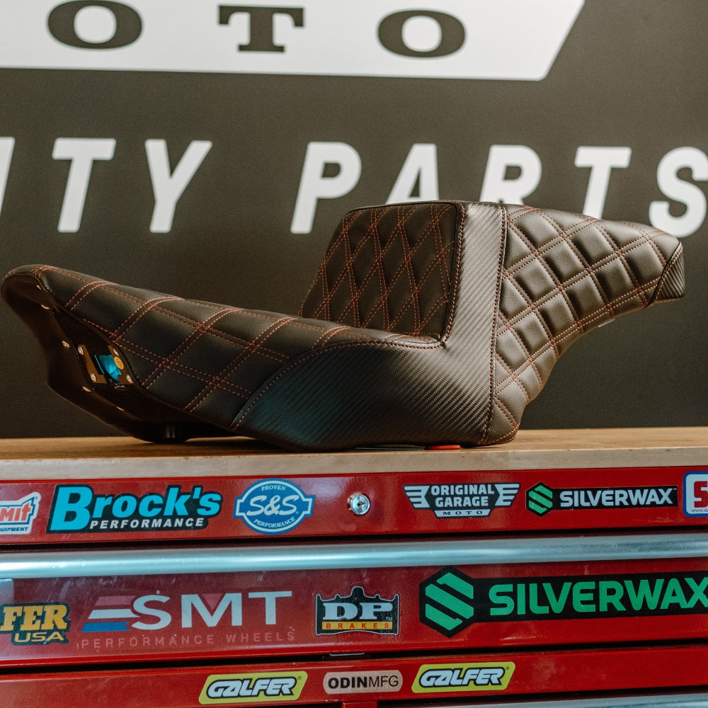 OG X Saddlemen Custom Step Up Seat for HDs Touring models Black with red stiches