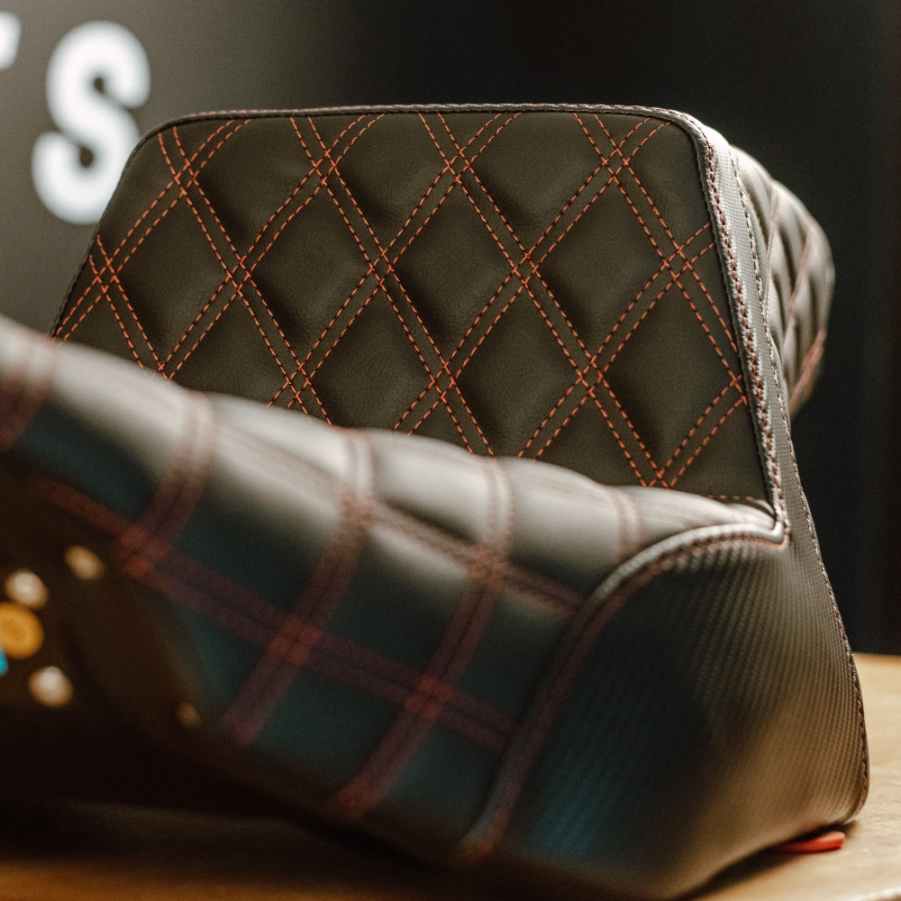 OG X Saddlemen Custom Step Up Seat for HDs Touring models Black with red stiches