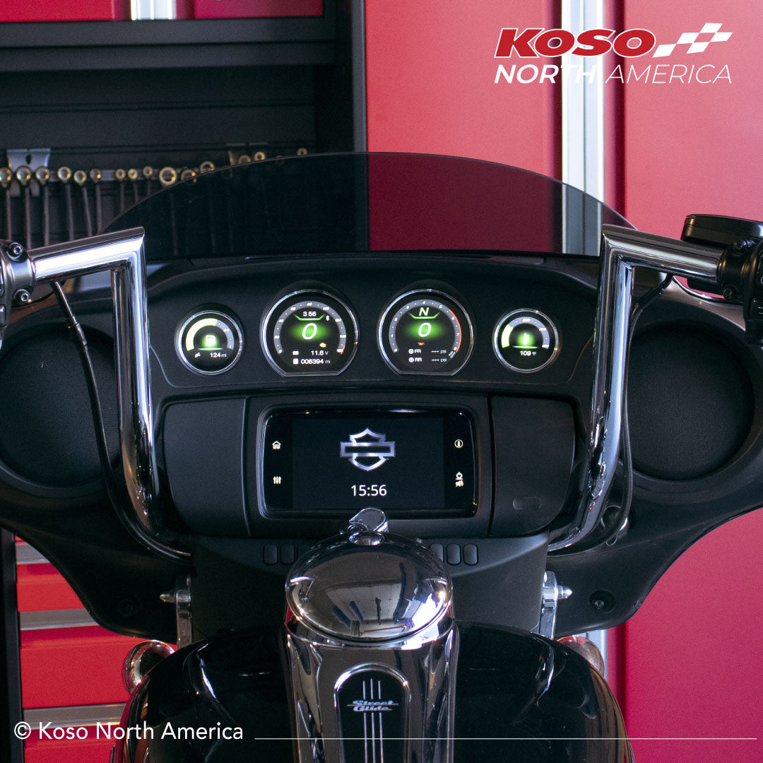 Koso HD-03X TFT Gauge Set for Harley-Davidson 2014-2023 models on 2022 Street Glide with green display option