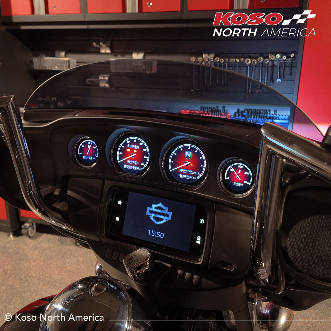 Koso HD-03X TFT Gauge Set for Harley-Davidson 2014-2023 models on 2022 Street Glide with Red display option