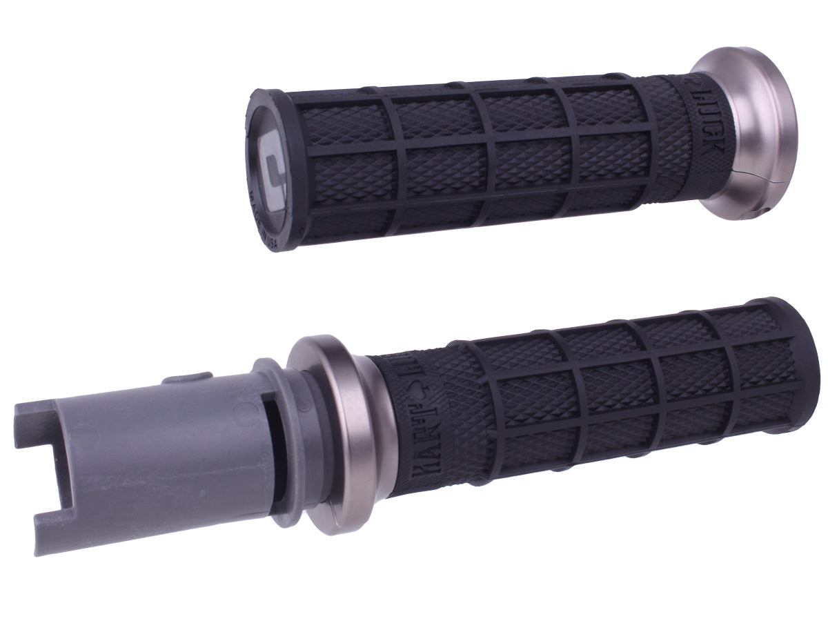 ODI Lock-On Hart-Luck Signature Full-Waffle Grips For 2024-Up-Touring & 2025-Up M8 Softails Black/Gun Metal