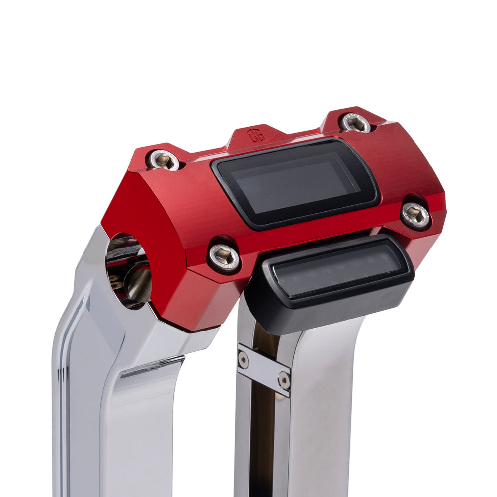 OG Chrome 10.5 inch Pull Back Risers with Red Digital Gauge Cut Out Top Clamp
