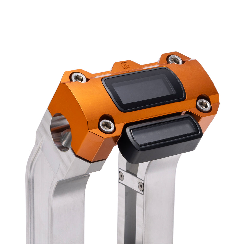 OG Aluminum 10.5 inch Straight Risers with Orange Digital Gauge Cut Out Top Clamp