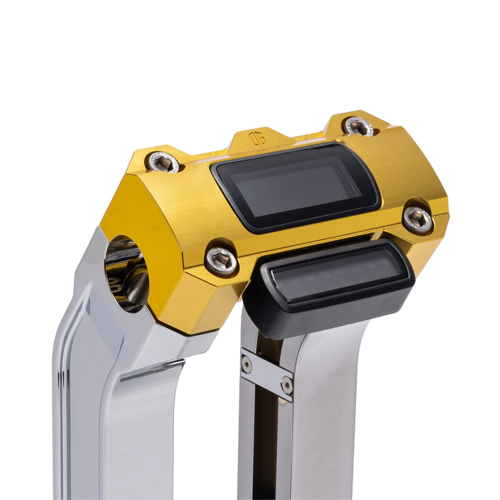 OG Chrome 2 inch Straight Risers with Gold Digital Gauge Cut Out Top Clamp