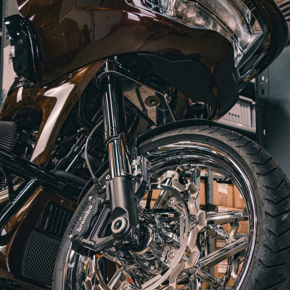 OG 2023-Up Touring CVO Drop 1'' Triple Trees kit installed on a 2024 CVO Road Glide 