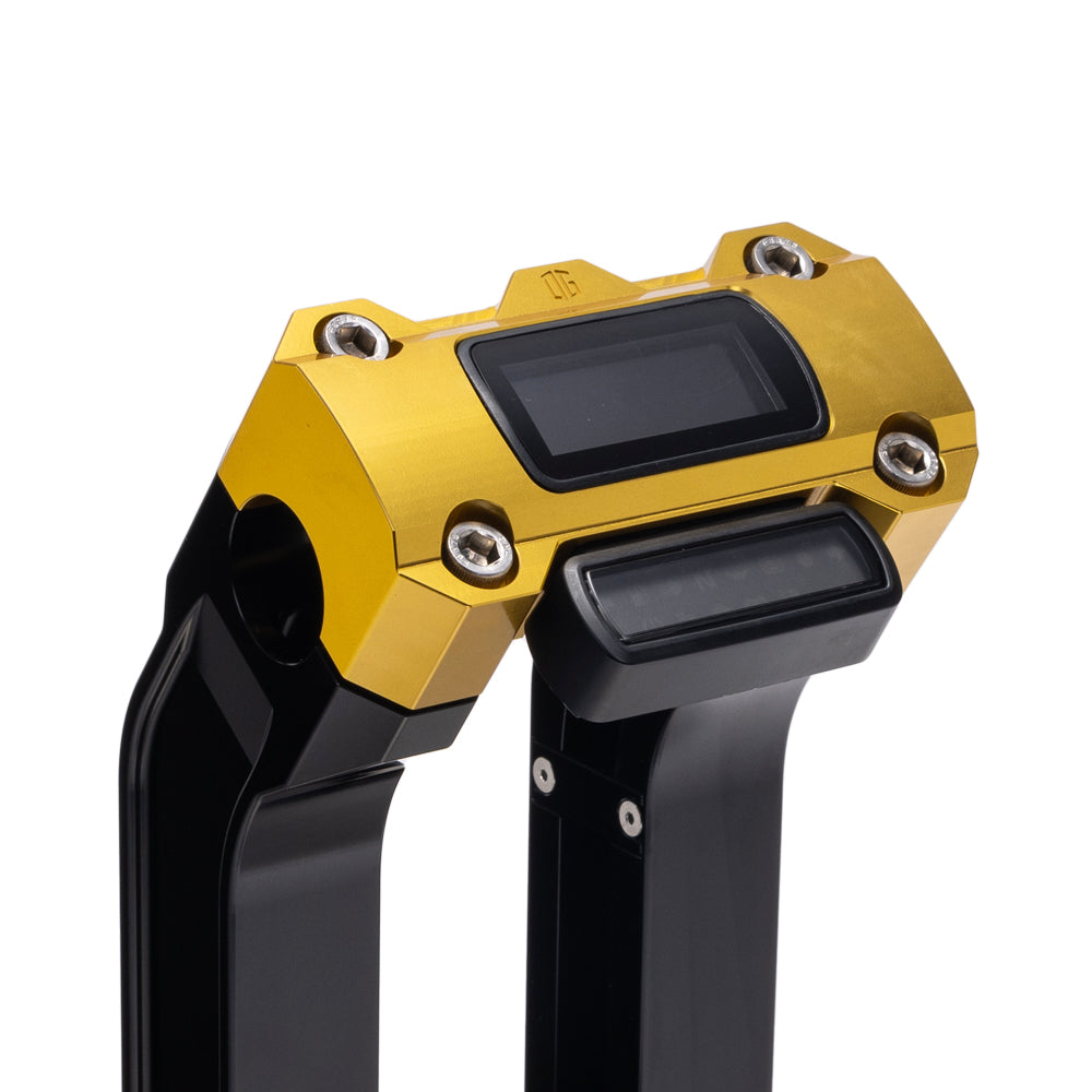 OG Black 6.5 inch Pull Back Risers with Gold Digital Gauge Cut Out Top Clamp