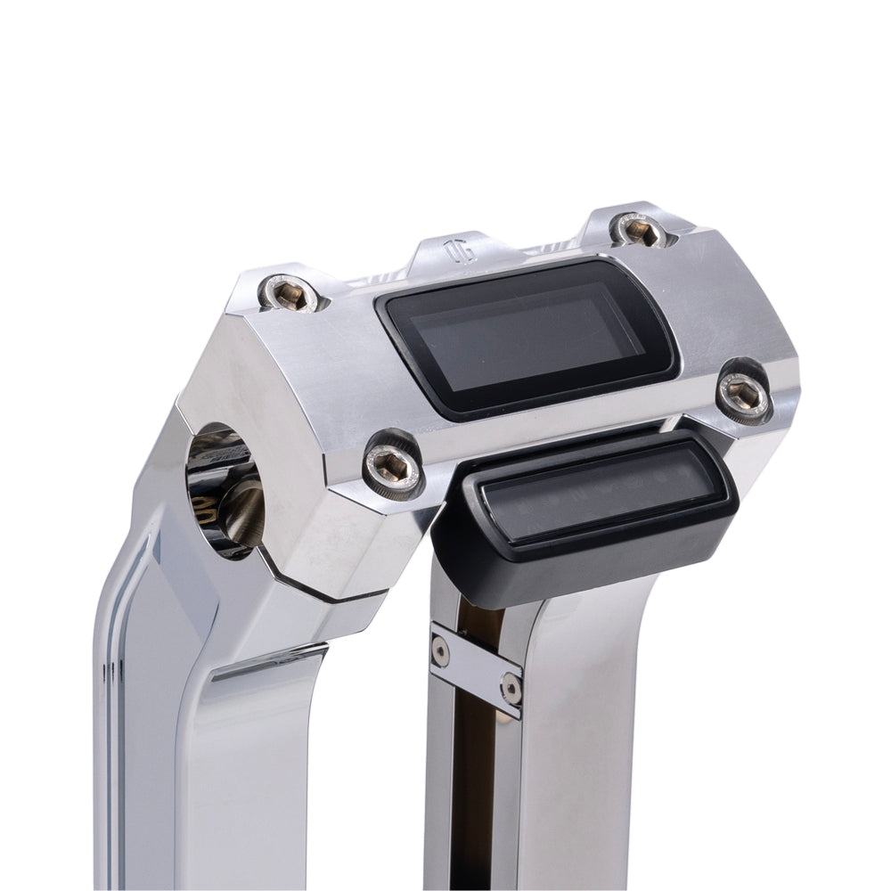 OG Chrome 6.5 inch Pull Back Risers with Aluminum Digital Gauge Cut Out Top Clamp