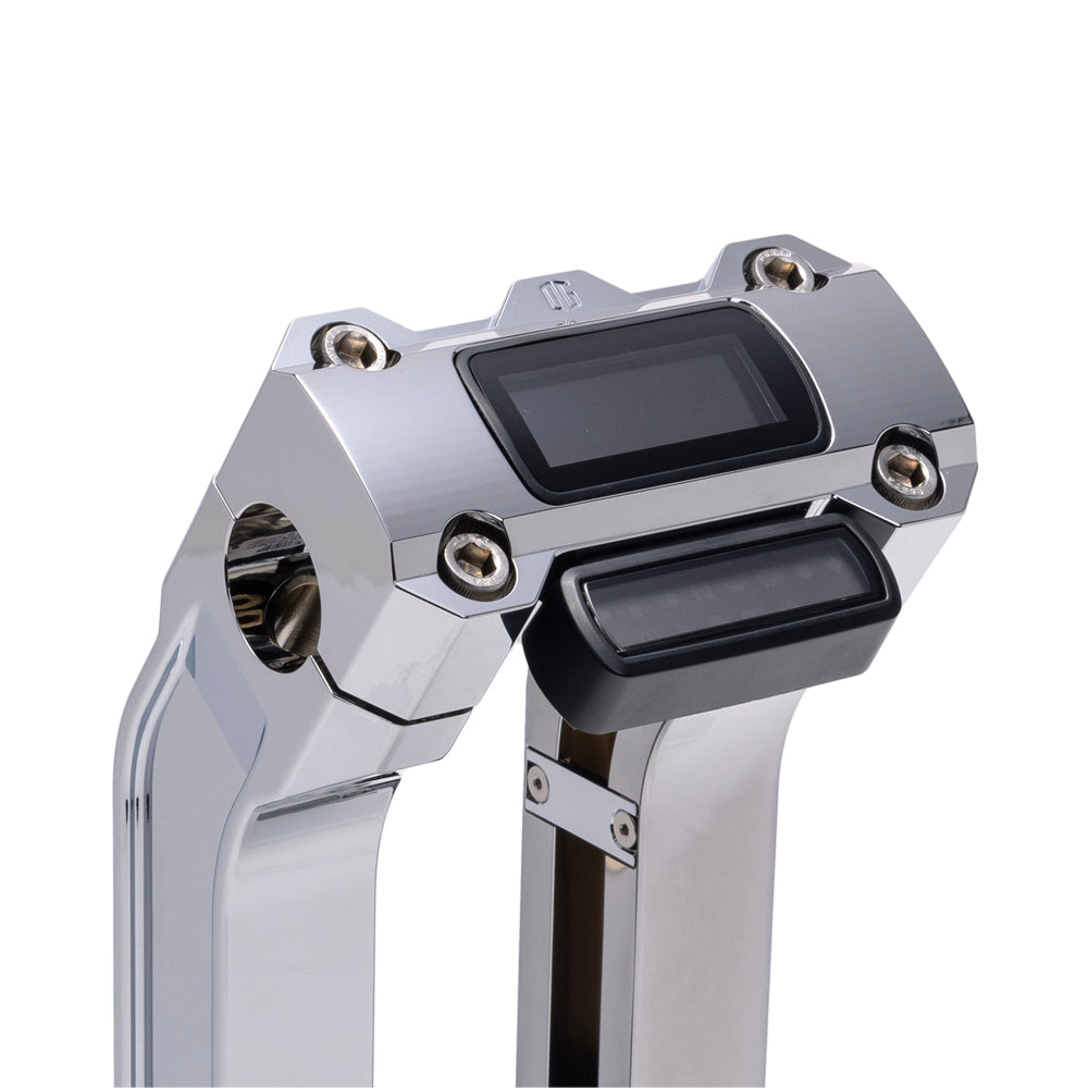 OG Chrome 6.5 inch Pull Back Risers with Chrome Digital Gauge Cut Out Top Clamp