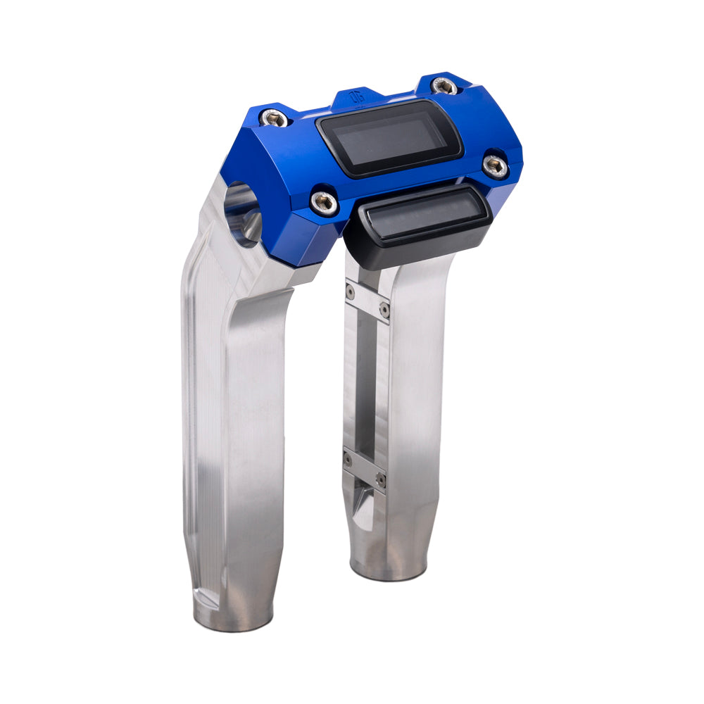 OG Aluminum 8.5 inch Pull Back Risers with Blue Digital Gauge Cut Out Top Clamp