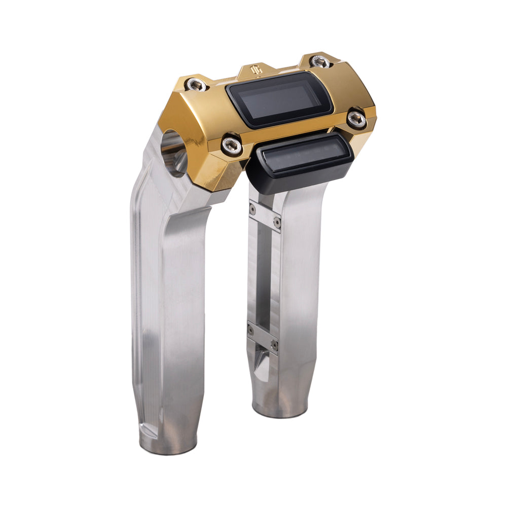 OG Aluminum 8.5 inch Pull Back Risers with Gold Plating Digital Gauge Cut Out Top Clamp