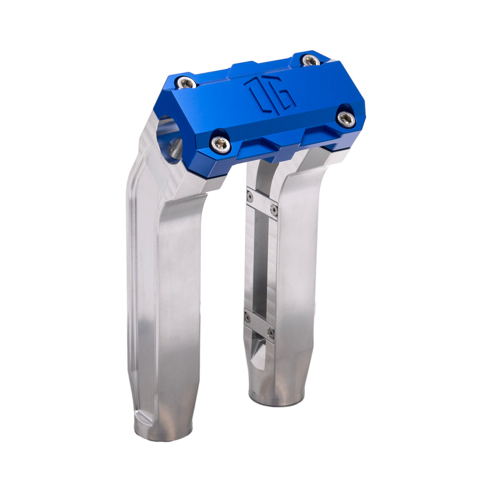 OG Aluminum 8.5 inch Pull Back Risers with Blue Standard Top Clamp