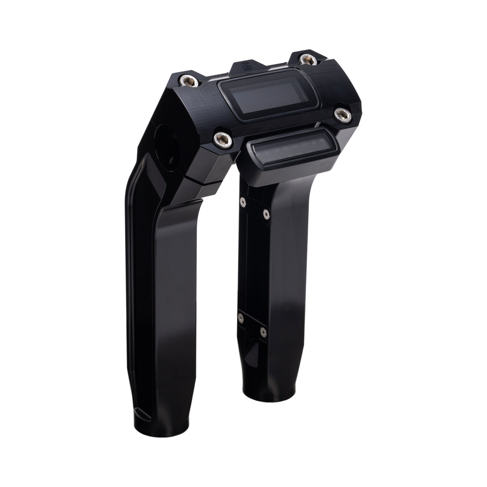 OG Black 8.5 inch Pull Back Risers with Black Digital Gauge Cut Out Top Clamp