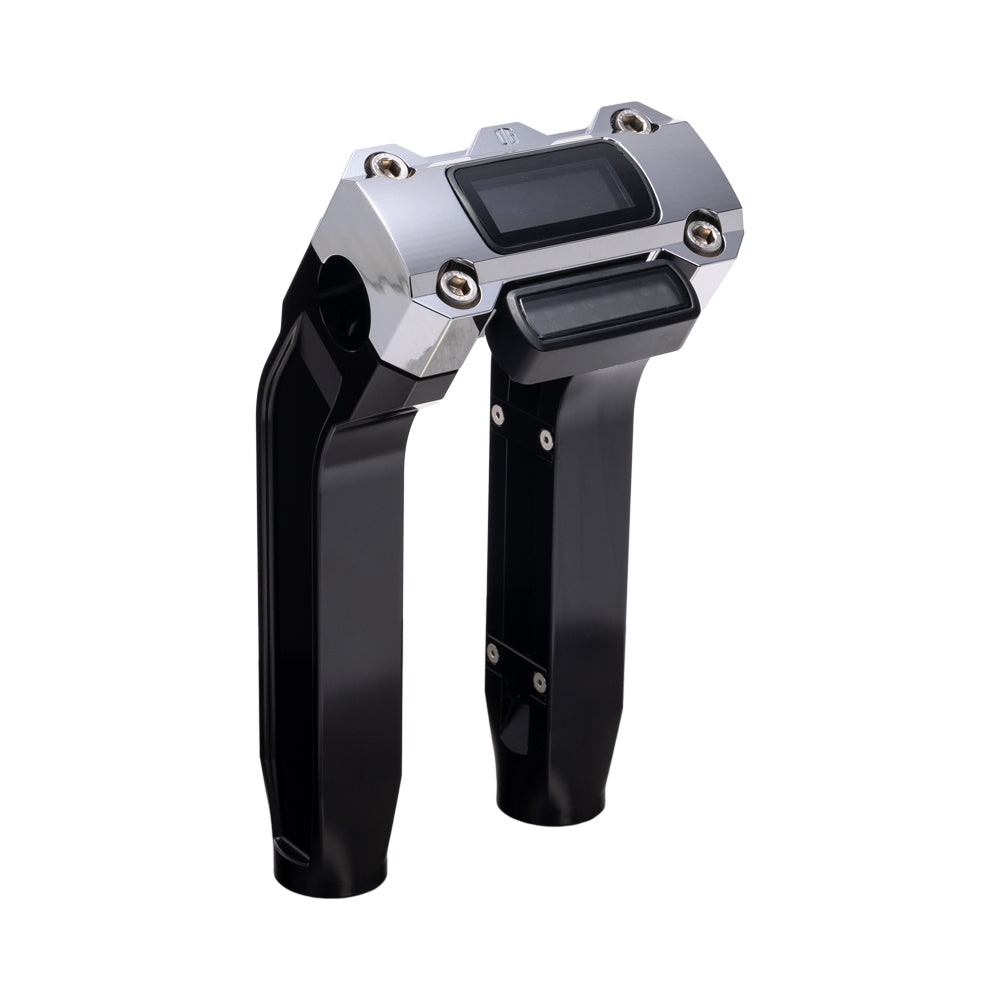 OG Black 8.5 inch Pull Back Risers with Chrome Digital Gauge Cut Out Top Clamp