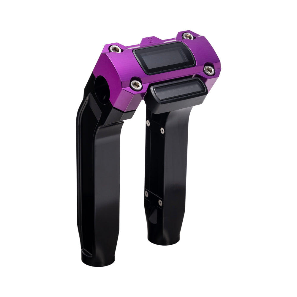 OG Black 8.5 inch Pull Back Risers with Purple Digital Gauge Cut Out Top Clamp