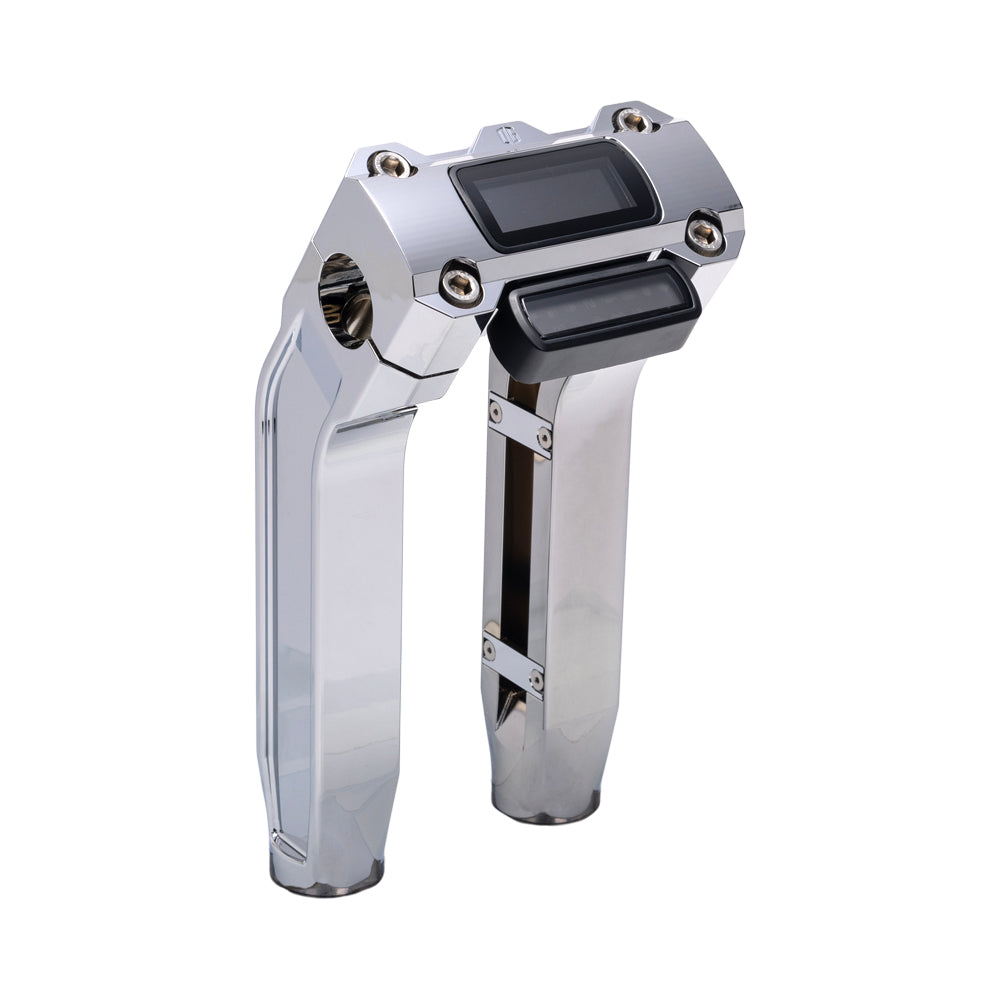 OG Chrome 8.5 inch Pull Back Risers with Chrome Digital Gauge Cut Out Top Clamp