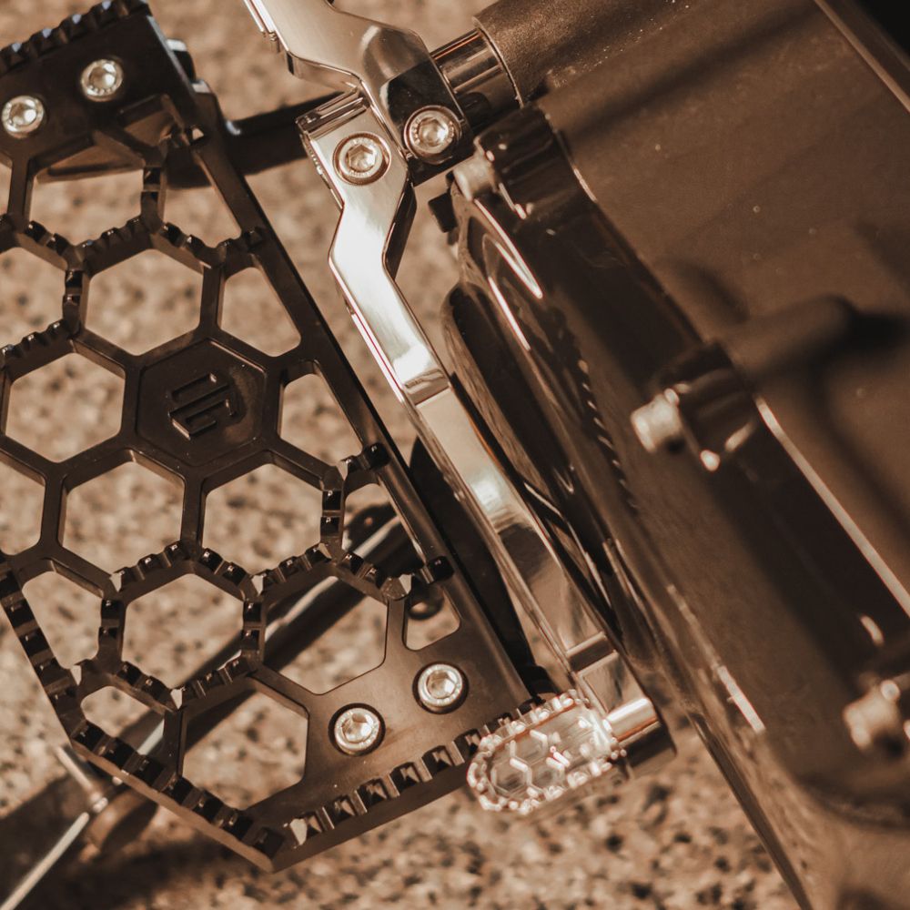 Chrome OG Adjustable Heel Shift Lever for Harley-Davidson Touring Models installed on a 2012 Road Glide Custom Turbo