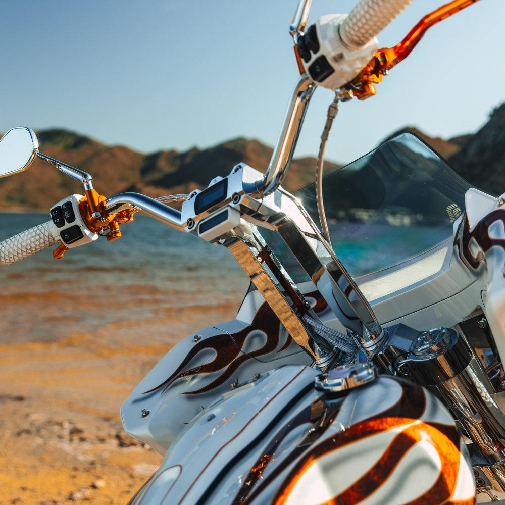 OG Digital Gauge Top Clamps installed on a 2024 Softail Low Rider ST FXLRST