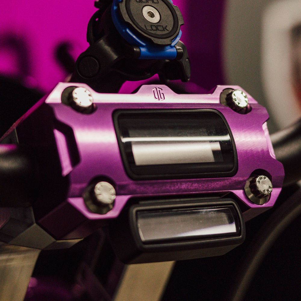 OG Purple Anodized Performance Digital Gauge Top Clamp installed on a Softail Standard 2021